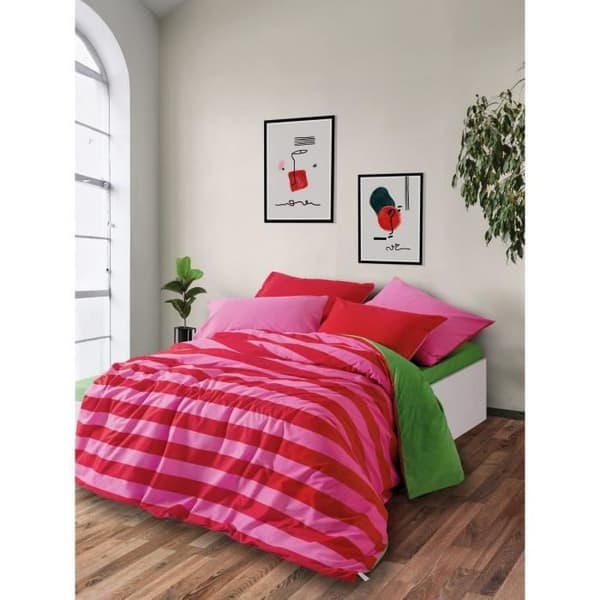 Sängset - 1 täckedäcket 220 x 240 cm + 2 örngott 60 x 60 cm - 100% förstärkt bomull - Rosa