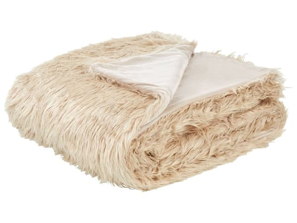 Överkast Ljusbrun Polyester Akryl 200 x 220 cm Fuskpäls Lättskött Mjuk Sovrum