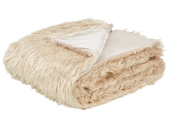 Överkast Ljusbrun Polyester Akryl 200 x 220 cm Fuskpäls Lättskött Mjuk Sovrum