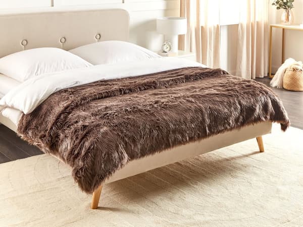 Överkast Brun Polyester Akryl 200 x 220 cm Fuskpäls Lättskött Mjuk Sovrum