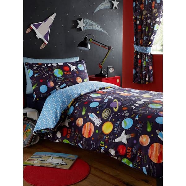 Planets Duvet Cover Set Navy/Sky Blue/Orange Single