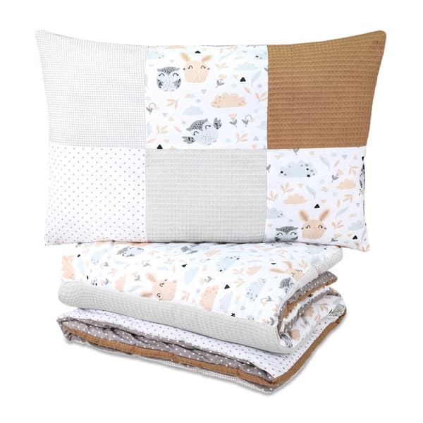 Käsintehdyt Patchwork Lasten sänkypeitot 100x135 - Lasten sänkypeittosetti tyynyllä Lasten peitto tyynyllä Lastenhuoneen sänkypeitto Puuvilla Pöllöt R
