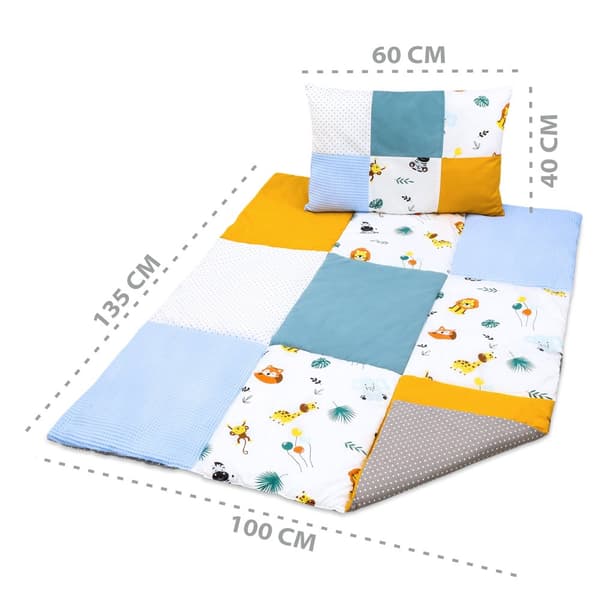 Handgjorda lapptäcken barntäcken 100x135 - barntäckenset med kuddar barnfilt med kuddar barnkammare täcken bomull safari mango