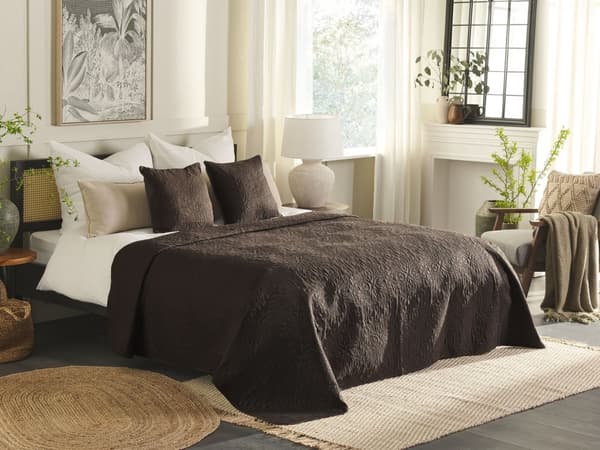 Sengeteppe og Putesett Brunt Polyester 200 x 220 cm Preget mønster Dekorativt sengetøy Klassisk design soverom