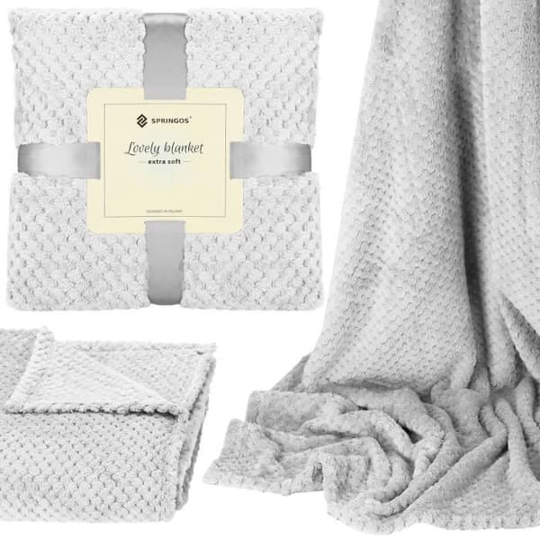Filt - SPRINGOS® - 150x200 cm - Polyester 100% - Ljusgrå - Mjuk och varm