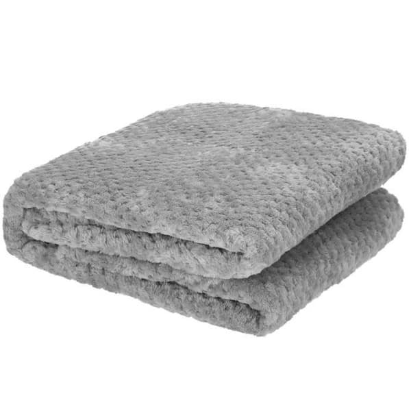 Filt - SPRINGOS - Täcke 200x220 cm - 100% polyester - Grå - Mjuk konsistens