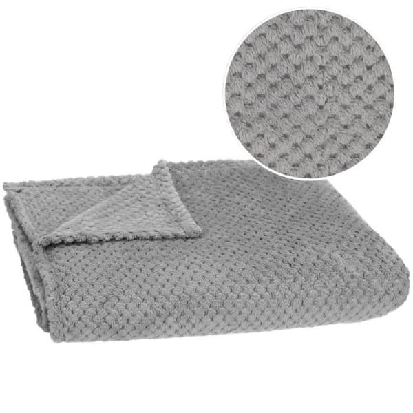 Filt - SPRINGOS - Täcke 200x220 cm - 100% polyester - Grå - Mjuk konsistens