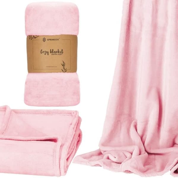 Överdrag - SPRINGOS® - 200X220 cm - Mjuk - Rosa - Polyester 100%