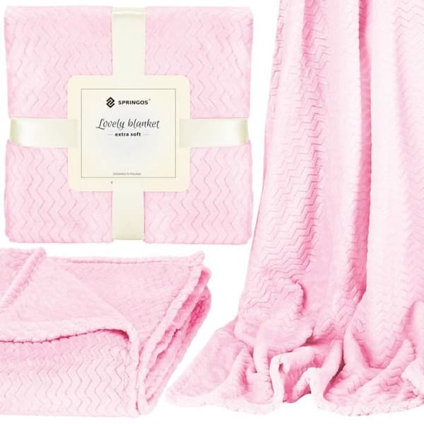 Filt - SPRINGOS - Sicksack - 70 x 160 cm - Polyester - Babyrosa
