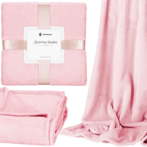Filt - SPRINGOS - Täcke 150x200 cm - Polyester 100% - Rosa - 350 g/m²