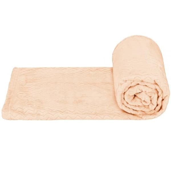 Filt - SPRINGOS - Mjuk pläd 200x220 cm - Polyester 100% - Sicksack - Gammelrosa