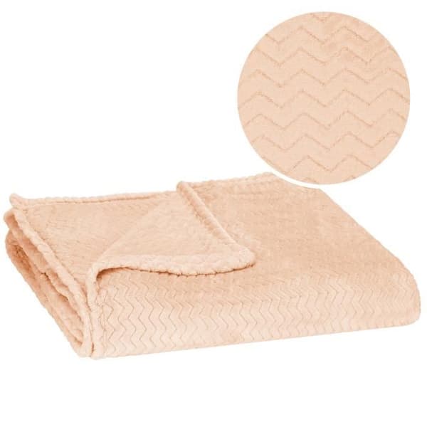 Filt - SPRINGOS - Mjuk pläd 200x220 cm - Polyester 100% - Sicksack - Gammelrosa