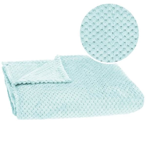 SPRINGOS mysig filt - 200x220 cm - 100% polyester med textur - ljusblå