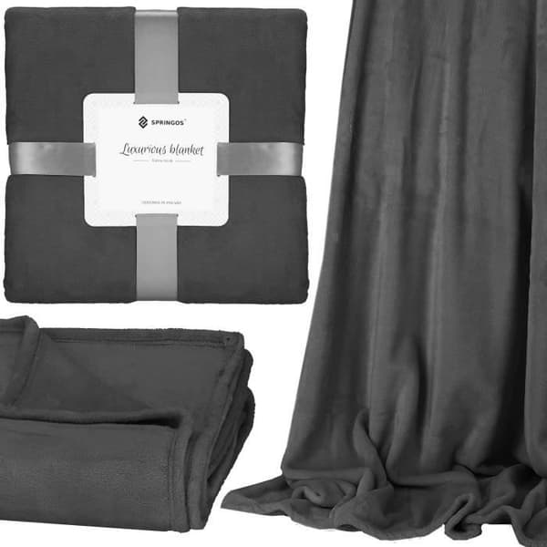 Filt - SPRINGOS - Täcke 150x200 cm - Polyester 100% - Grafit - Varm och mjuk