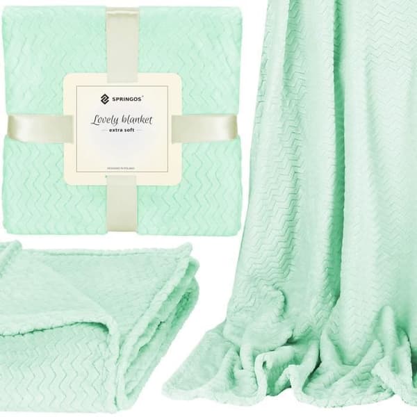 Filt - SPRINGOS - Sicksack - 70 x 160 cm - Polyester - Pastellgrön