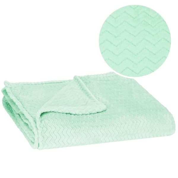 Filt - SPRINGOS - Sicksack - 70 x 160 cm - Polyester - Pastellgrön