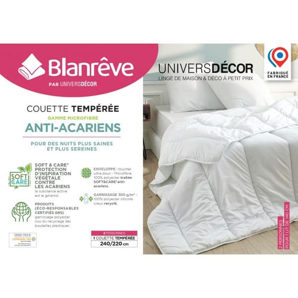 Täcken "Douceur" Microfiber Range 240 x 220 cm med Soft &amp; Care Anti-mite behandling