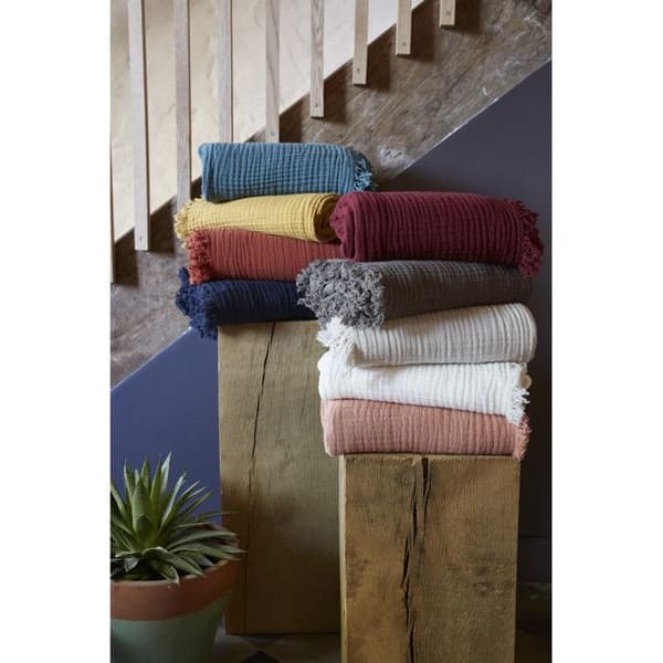 Fransad filt "Gaïa" alla storlekar "Cotton Gauze" - Gaïa Safran - 130 x 160 cm