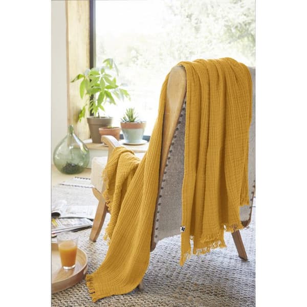 Fransad filt "Gaïa" alla storlekar "Cotton Gauze" - Gaïa Safran - 130 x 160 cm