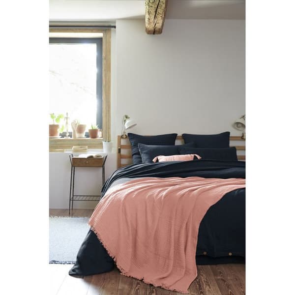 Fransad filt "Gaïa" alla storlekar "Cotton Gauze" - Gaïa Peach Pink - 180 x 220 cm