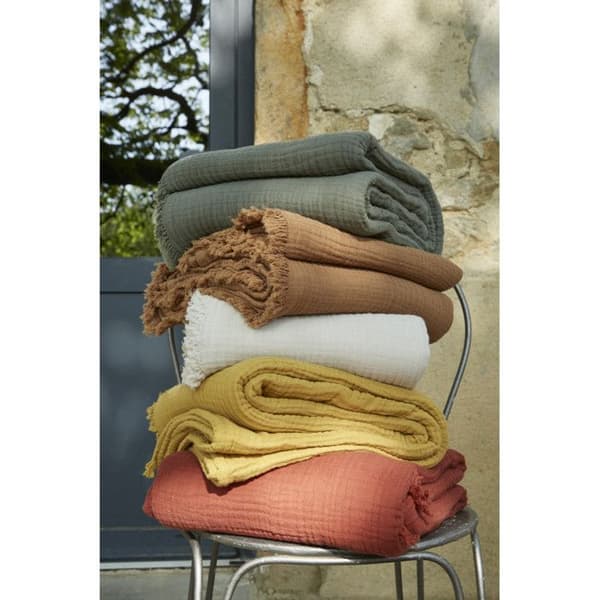 Fransad filt "Gaïa" alla storlekar "Cotton Gauze" - Gaïa Peach Pink - 180 x 220 cm