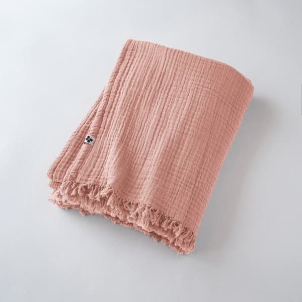 Fransad filt "Gaïa" alla storlekar "Cotton Gauze" - Gaïa Peach Pink - 180 x 220 cm