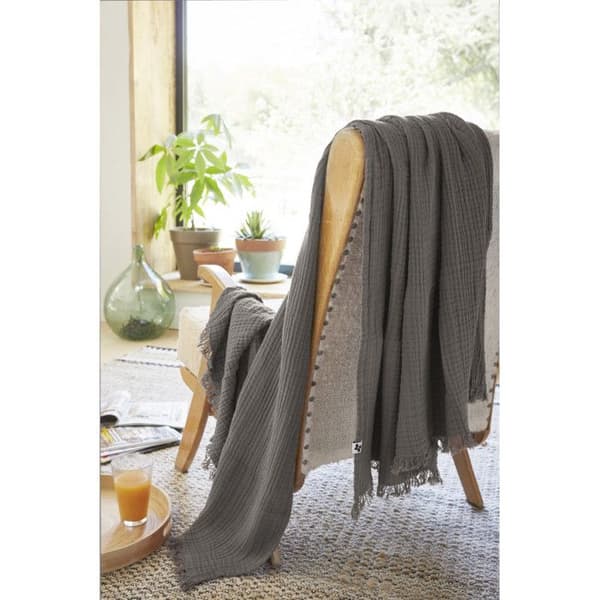 Fransfilt "Gaïa" alla storlekar "Cotton Gauze" - Gaïa Granit - 180 x 220 cm