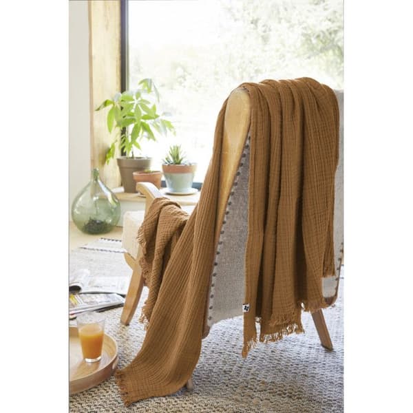 Fransad filt "Gaïa" alla dimensioner "Gaze de Coton" - Gaïa Camel - 180 x 220 cm