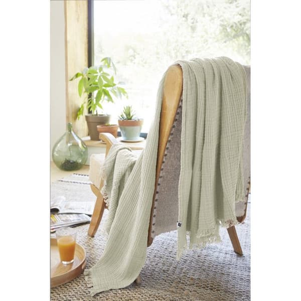 Fransad filt "Gaïa" alla storlekar "Cotton Gauze" - Gaïa Water Green - 130 x 160 cm