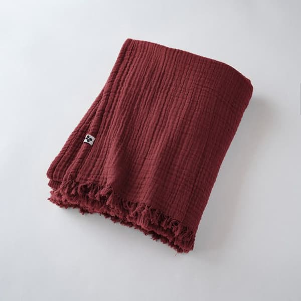 Fransad filt "Gaïa" alla storlekar "Cotton Gauze" - Gaïa Lie de Vin - 180 x 220 cm