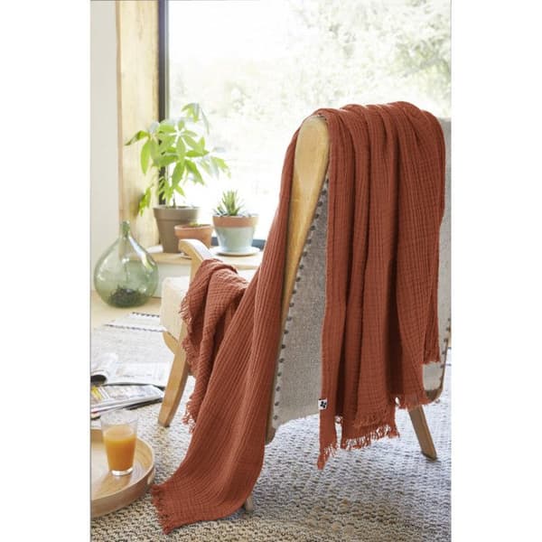 Fransfilt "Gaïa" alla storlekar "Cotton Gauze" - Gaïa Terracotta - 130 x 160 cm