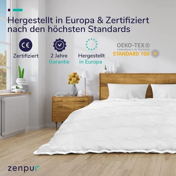 ZenPur - Premium täcke 155 x 220 cm - Lätt och svalkande sommartäcke - Allergivänligt täcke