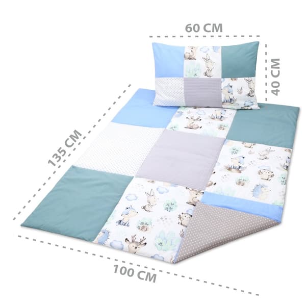 Håndlavede Patchwork Børnesengetæpper 100x135 - Børnesengetæppesæt med pude Børnesengetæppe med pude Børnesengetæppe Bomuldspindsvin Lysegrå