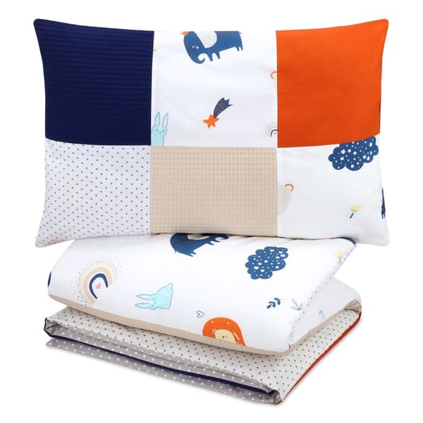 Håndlavede Patchwork Børnesengetæpper 100x135 - Børnesengetæppesæt med pude Børnesengetæppe med pude Børnesengetæppe Bomuld Regnbue Mørkeblå