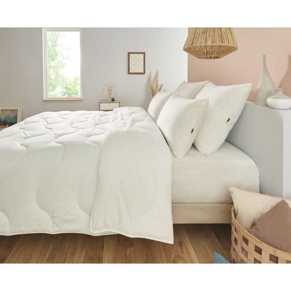 Täcke 240x260 cm DODO CHAMPS DE LIN - Varm - 450G/m² - Täcke för 2 personer - Mjuk och varm - Anti-kvalster Antibakteriell - Vit