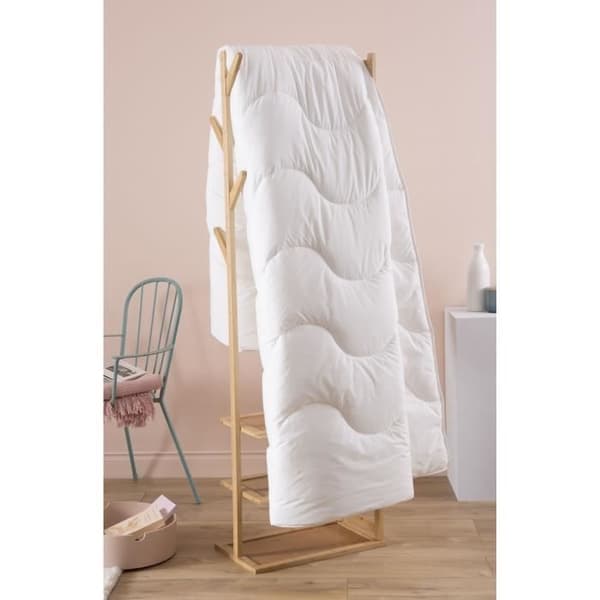 Täcke 240x260 cm DODO CHAMPS DE LIN - Varm - 450G/m² - Täcke för 2 personer - Mjuk och varm - Anti-kvalster Antibakteriell - Vit