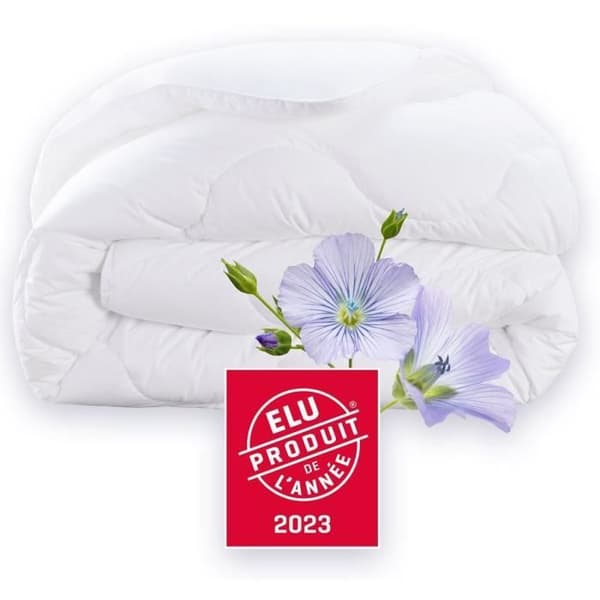 Täcke 200x200 cm DODO CHAMPS DE LIN - Varm - 450G/m² - Täcke för 1-2 personer - Mjuk och Varm - Anti-mite Antibakteriell - Vit