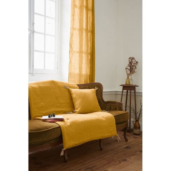 Quilt eller quiltad gavel 90 x 200 cm "Soline" Tvättat linne - Soline Honey