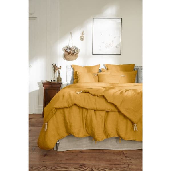 Quilt eller quiltad gavel 90 x 200 cm "Soline" Tvättat linne - Soline Honey