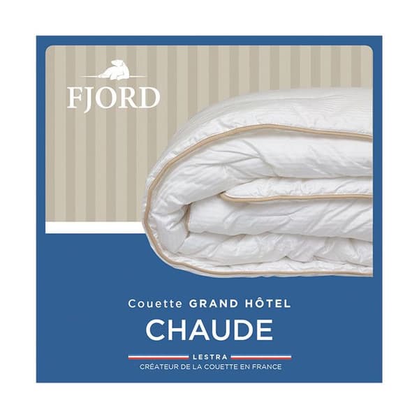 Couette "Fjord Grand Hotel" Varm Satäng av randig Lestra - Vit - 240 x 280 cm för säng 180 x 200 till 200 x 200 King size