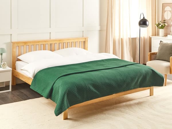 Sengeteppe Grønt Polyesterstoff 220 x 240 cm Preget Mønster Dekorativt Sengetøy Klassisk Design Soverom