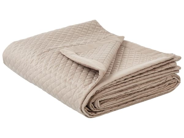 Päiväpeitto ruskeanharmaa polyesteri kangas 200 x 220 cm tikattu klassinen tyyli