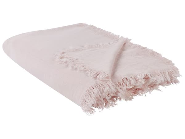 Överkast Rosa Bomullstyg 150 x 200 cm med Tofsar Dekorativ Kast Sängkläder Klassisk Design Sovrum