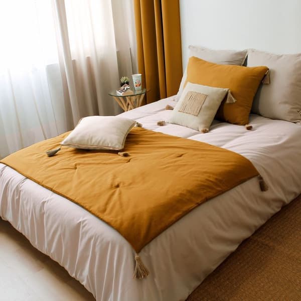 Edredon - HEMMA MAISON - Panama - Senap - 90 x 190 cm - Jutepomponer