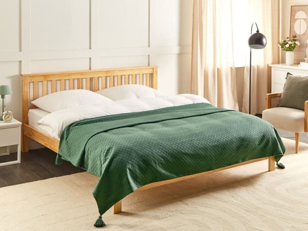 Överkast Grön Bomull 220 x 200 cm med Tofsar Dekorativ Pläd Sängkläder Sovrum