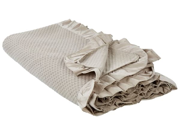 Överkast Taupe Bomull 220 x 240 cm med Volang Dekorativ Pläd Sängkläder Sovrum