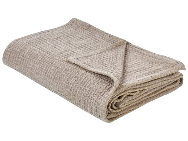 Överkast Taupe Bomull 220 x 200 cm med Enfärgat Mönster Dekorativt Överkast Sängkläder Sovrum