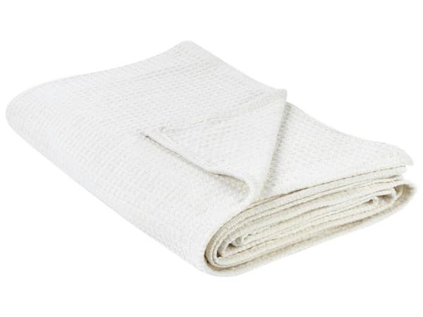 Päiväpeitto vaalea beige puuvilla 220 x 200 cm vohvelikuvio minimalistinen tyyli
