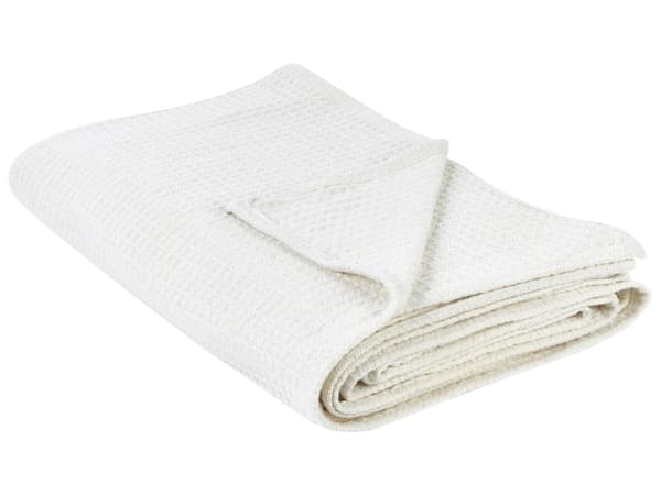 Päiväpeitto vaalea beige puuvilla 220 x 240 cm vohvelikuvio minimalistinen tyyli