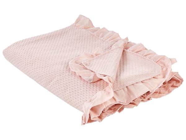 Päiväpeite pastellipinkki puuvilla 220 x 240 cm hapsut sängylle maalaistyyli